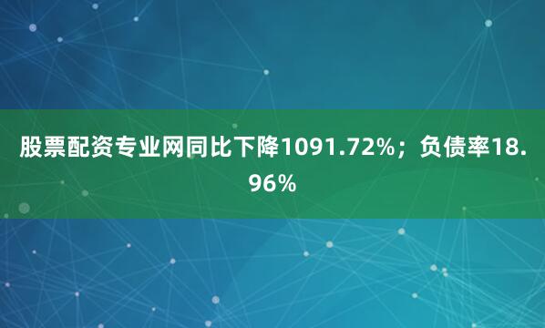 股票配资专业网同比下降1091.72%；负债率18.96%