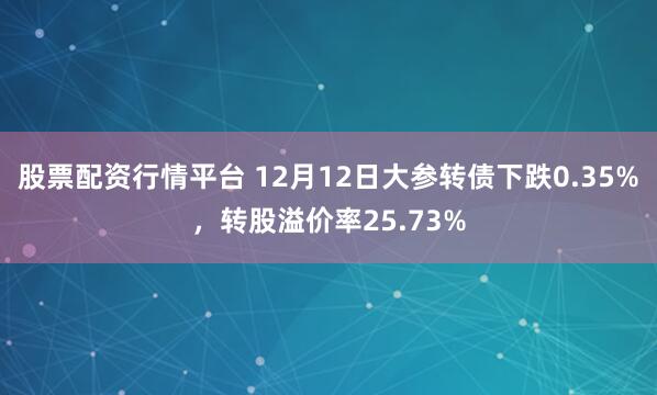 股票配资行情平台 12月12日大参转债下跌0.35%，转股溢价率25.73%