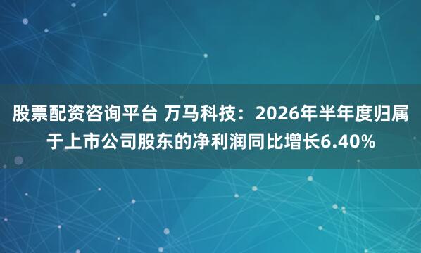股票配资咨询平台 万马科技：2026年半年度归属于上市公司股东的净利润同比增长6.40%